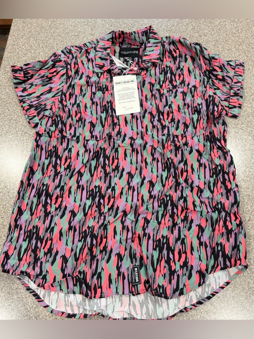 Wildfang The Empowered SS Button Up Shirt, Multi-Colored, Size Medium, NWT!